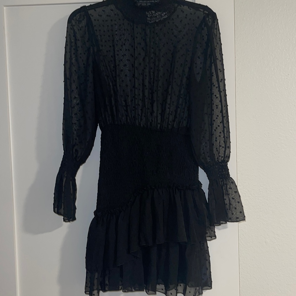 Hello Molly sheer black frill dress long sleeve